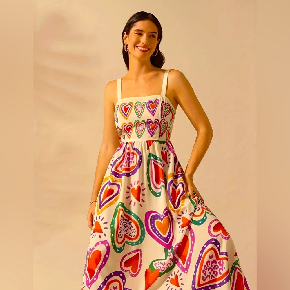 Colorful Heart Print Maxi Dress New Boutique Various Size Available - Picture 2 of 6